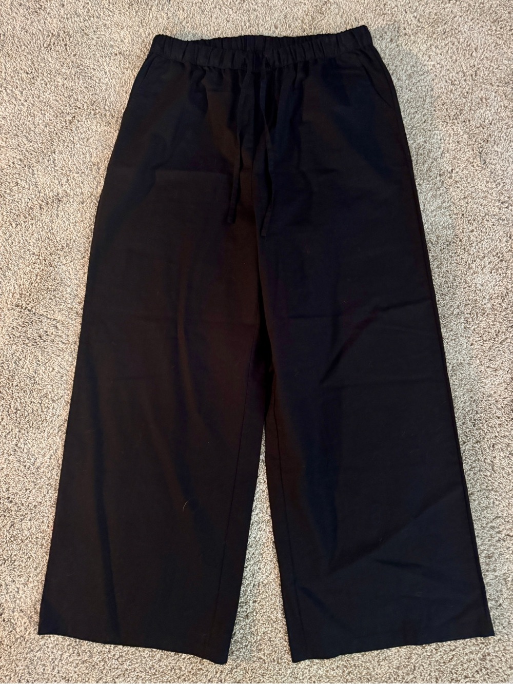NWOT Zylioo Blk Wide Leg Drawstring Elastic Waist Linen/Cotton Pants, XL X-Tall.